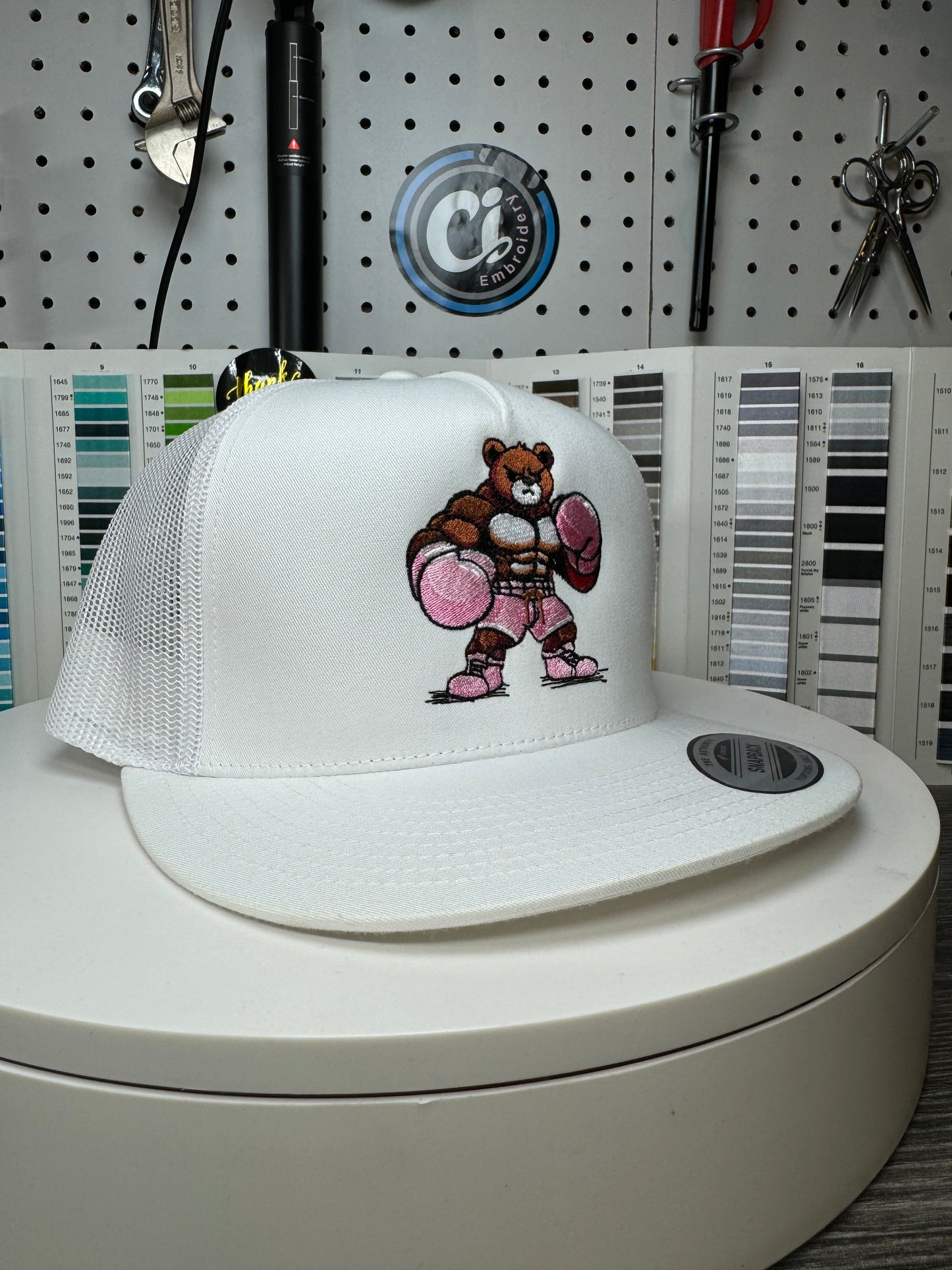 Boxing Bear Embroidered Trucker hat.