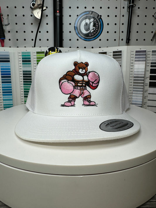 Boxing Bear Embroidered Trucker hat.