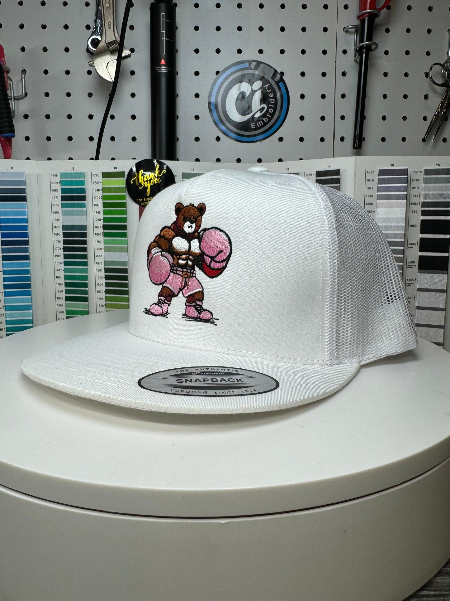 Boxing Bear Embroidered Trucker hat.